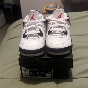 Kids White and Black Basketball Shoes with Red Logo